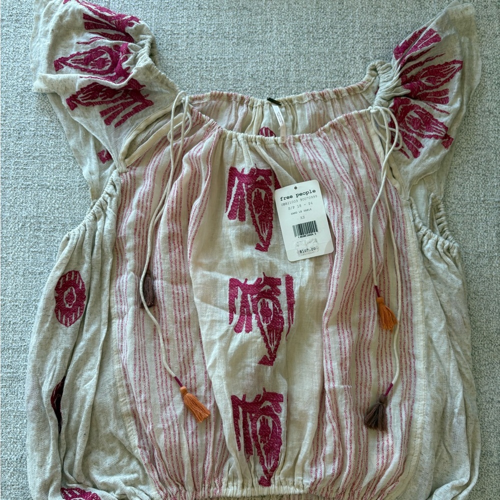 Free People Pink and Cream Blouse